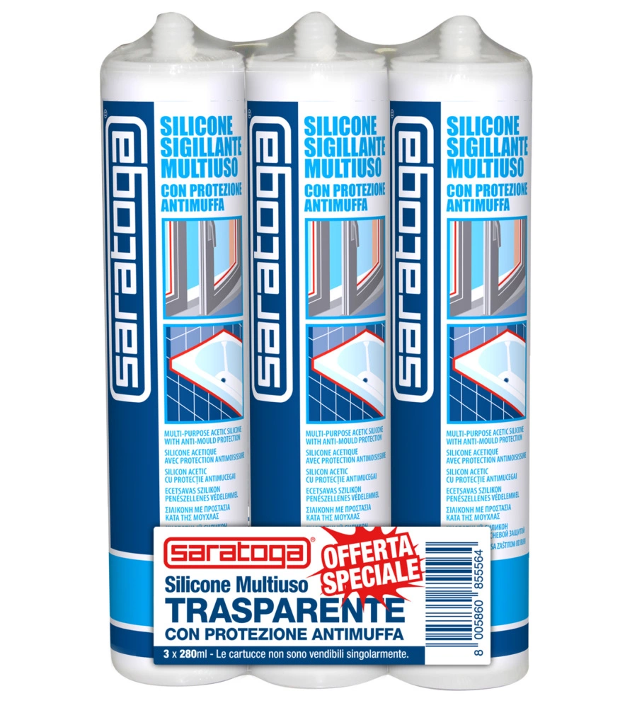 Silicone sigillante multiuso antimuffa saratoga trasparente 3x280 ml